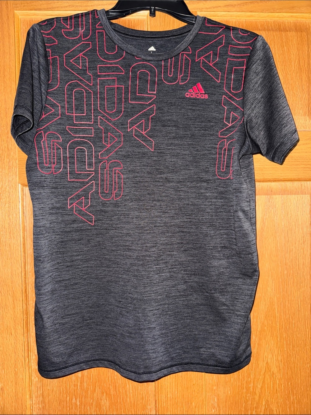 adidas Youth Heathered Dark Gray Tee with Red Logo Print